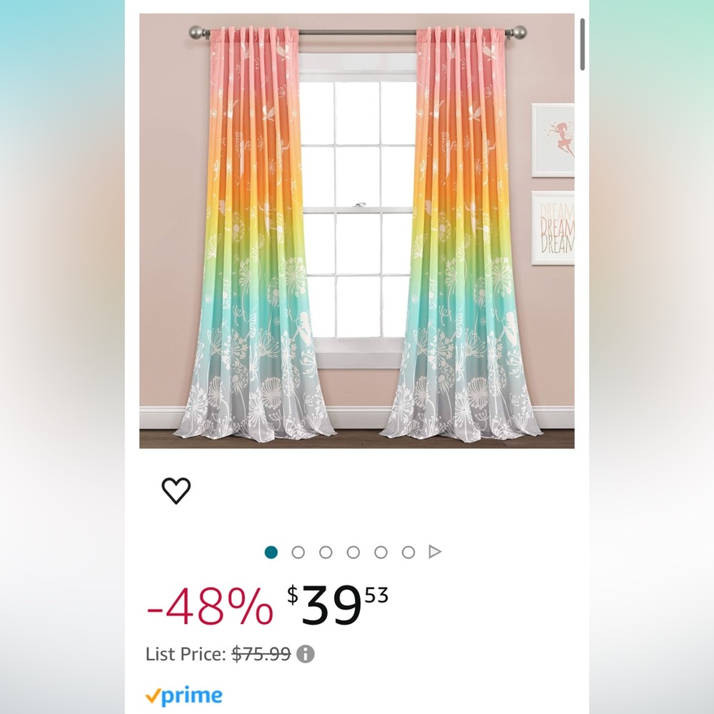Lush Decor Dandelion Fairy Ombre Window Curtain Panel, Pair, 52"W x 84"L